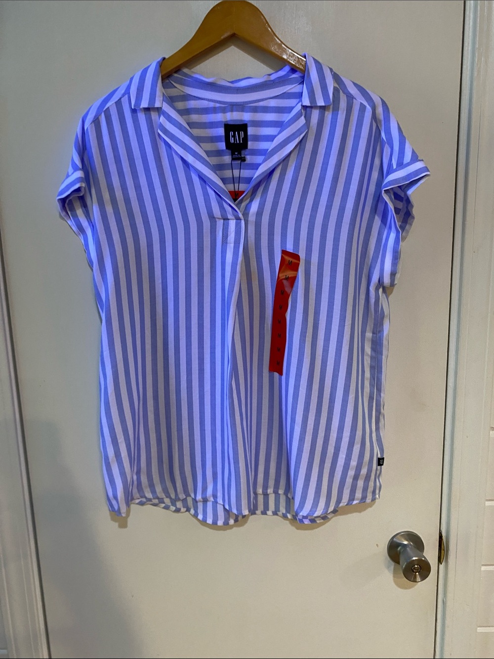 GAP Blue and White Striped Short Sleeve Blouse